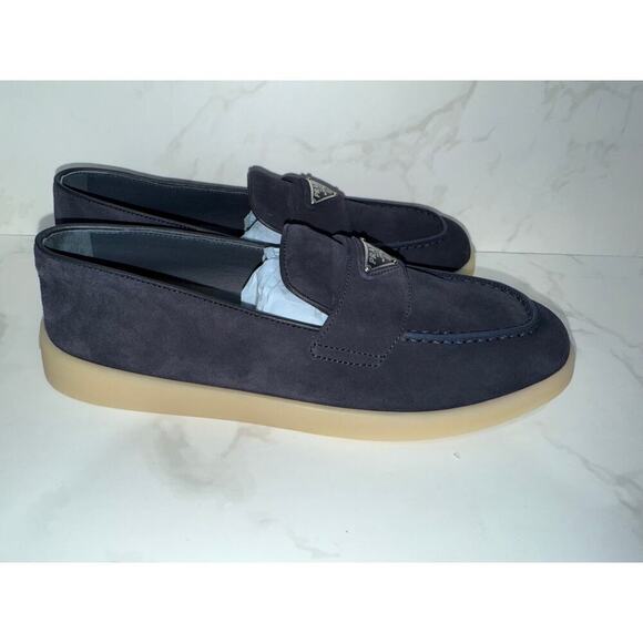 Prada Triangle Logo Suede Loafers Navy Blue 37.5 - Picture 4 of 6